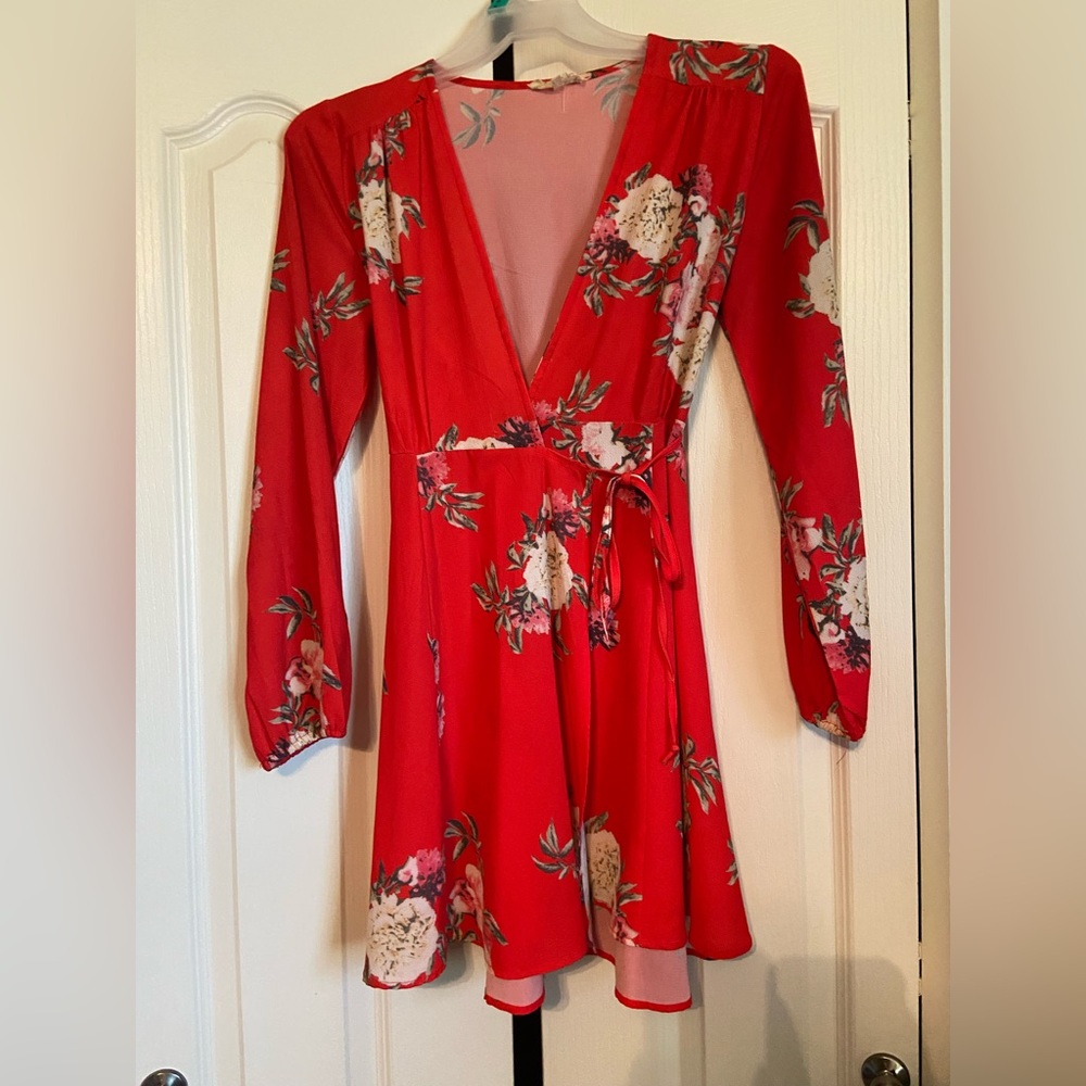 Floral Red Wrap Dress